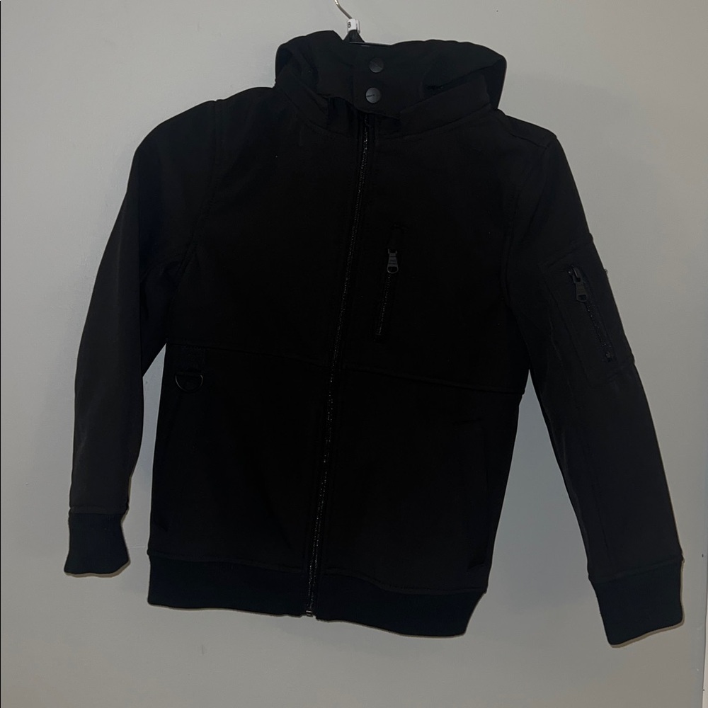 Urban Republic Soft Shell Black Textured Full Zip Jacket Removable Hood Boys S-8